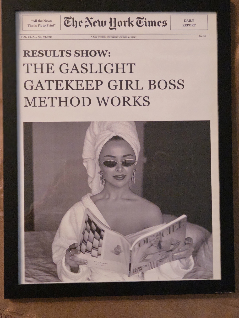 Framed Black & White Funny NY Times Wall Art